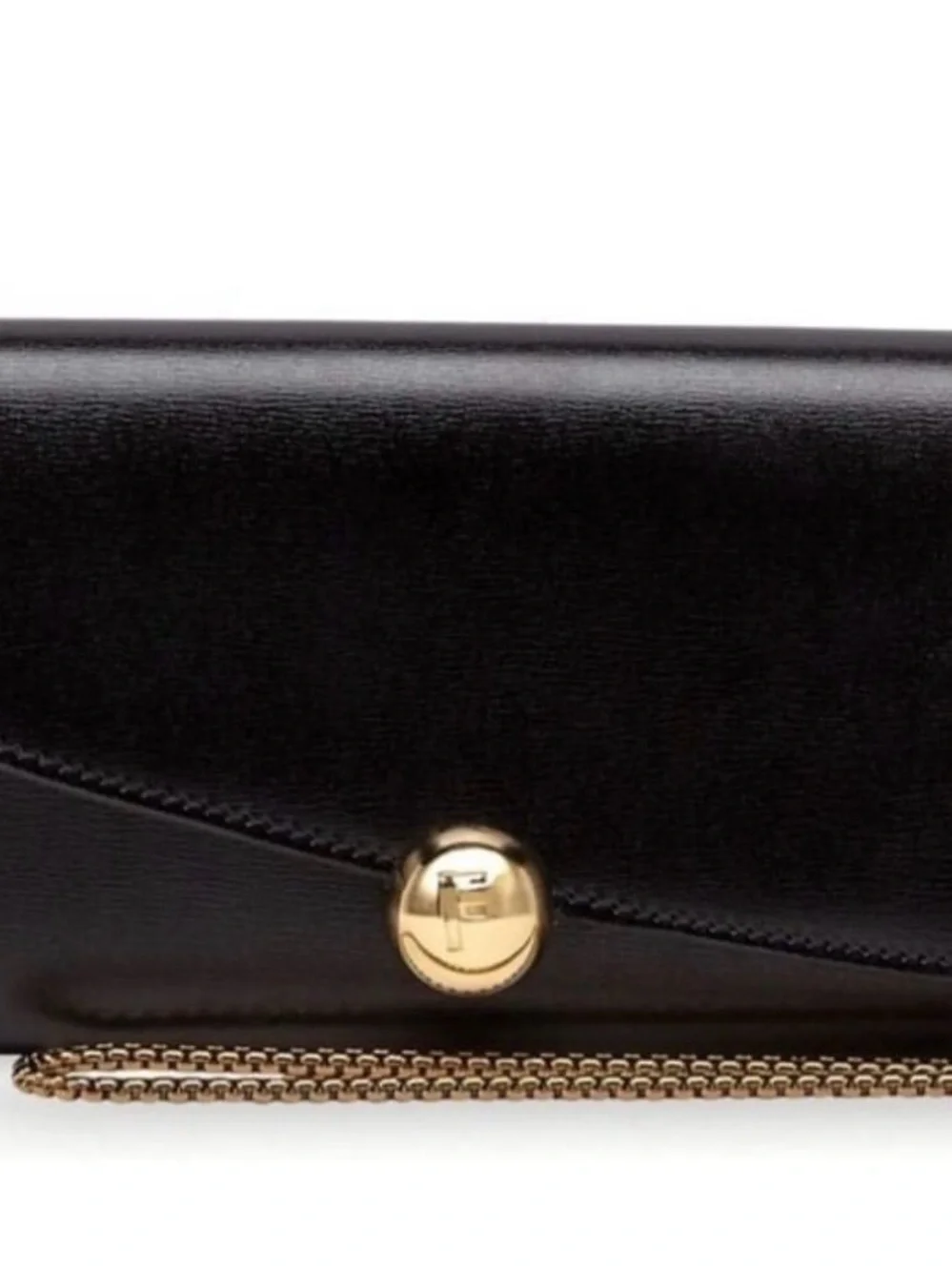 Salvatore Ferragamo Black Leather Clutch with Gold Chain and Button new with tag